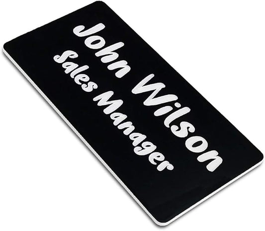 SINYUDUN Custom Engraved Name Tag Badges for Business, Personalized Identification with Pin, Magnetic, Adhesive, or Blank Backing, 1.5"x3", Black Text