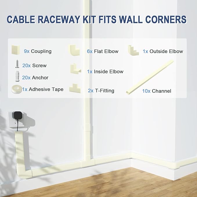 Cord Cover Wall Raceway Kit - 157" Cable Concealer, Wire Hiders for TV Wall Mounting and Wire Management, Beige