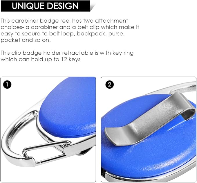 Retractable Badge Holder with Carabiner Reel Clip and Key Ring for ID Card Key Keychain Holders Blue 10 Pieces by Moever