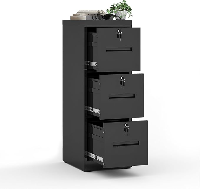 OPTYMIRA 3 Drawer Metal File Cabinet with 3 Unique Locks Heavy Duty Locking File Cabinets Home Office Steel Filing Cabinet Vertical File Cabinets for Legal/Letter Size File,Assembly Required