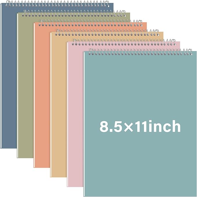 Maitys 6 Pcs Legal Pad Steno Spiral Notebook 8.5" x 11" Top Bound Spiral Pads Hard Cover College Ruled Notepad 70 Sheet Pad for School Office University Home (Grey Color,Metallic Style)