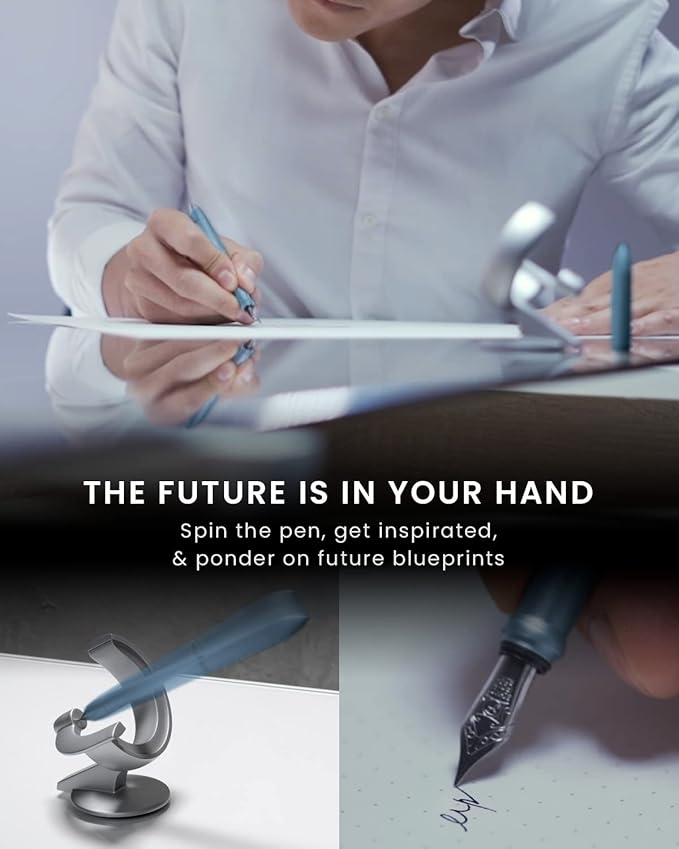 novium Hoverpen Future - Luxury Fountain Pen & Rollerball Pen All-In Gift Box, Schmidt Nib (Fine), Converter, Extra Refill, Aerospace Metal, Best Pen Gift Set for Men & Women (Mist Blue)