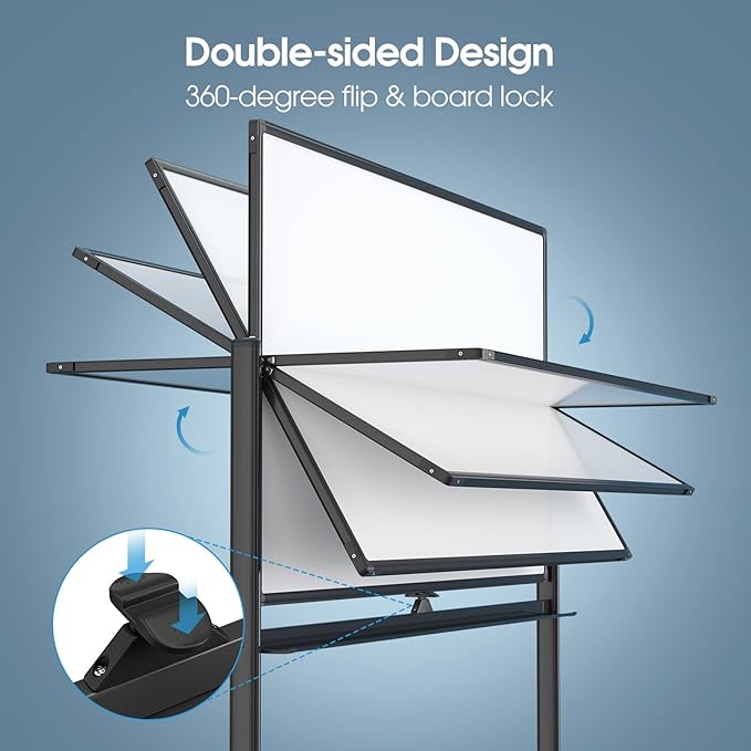 MaxGear Large Rolling Whiteboard with Stand, 72" x 40" Double-Sided Magnetic Dry Erase Board on Wheels, Reversible Standing Whiteboard Easel with Aluminium Frame for Classroom, Office, School, Black