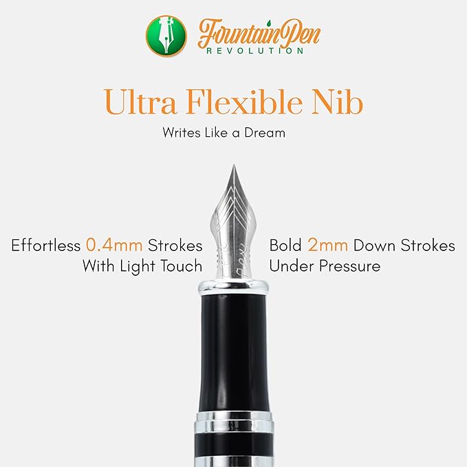 FPR Ambassador Ultra Flex Nib Fountain Pen Set, Burgundy - Refillable Pen w/Cartridges & Converter - Calligraphy Pens for Writing, Journaling & Gifting - Luxury Pens For Smooth Strokes