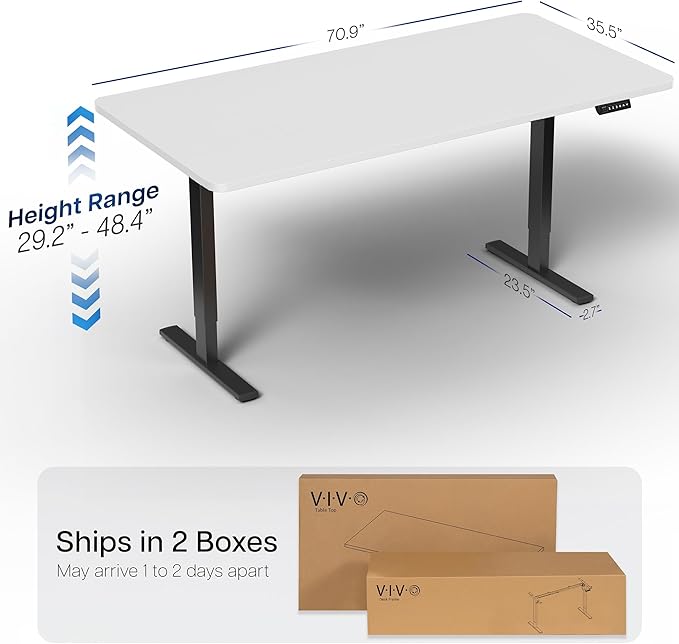 VIVO Electric 71 x 36 in Standing Desk, Memory Height Adjustment, 1B Series, Holds 220 lbs, White Top Black Frame, DESK-KIT-1B7W-36