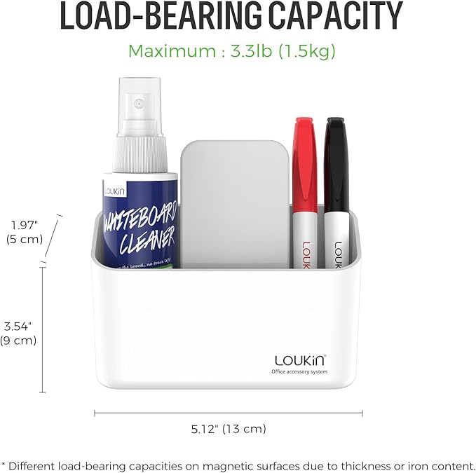 loukin Magnetic Marker Holder Set, Dry Erase Marker Holder, Dry Erase Accessory Tray Set (Includes 1 Eraser, 1 Cleaner, 2 Dry Erase Markers), Ideal for Office, School or Home Use(White)