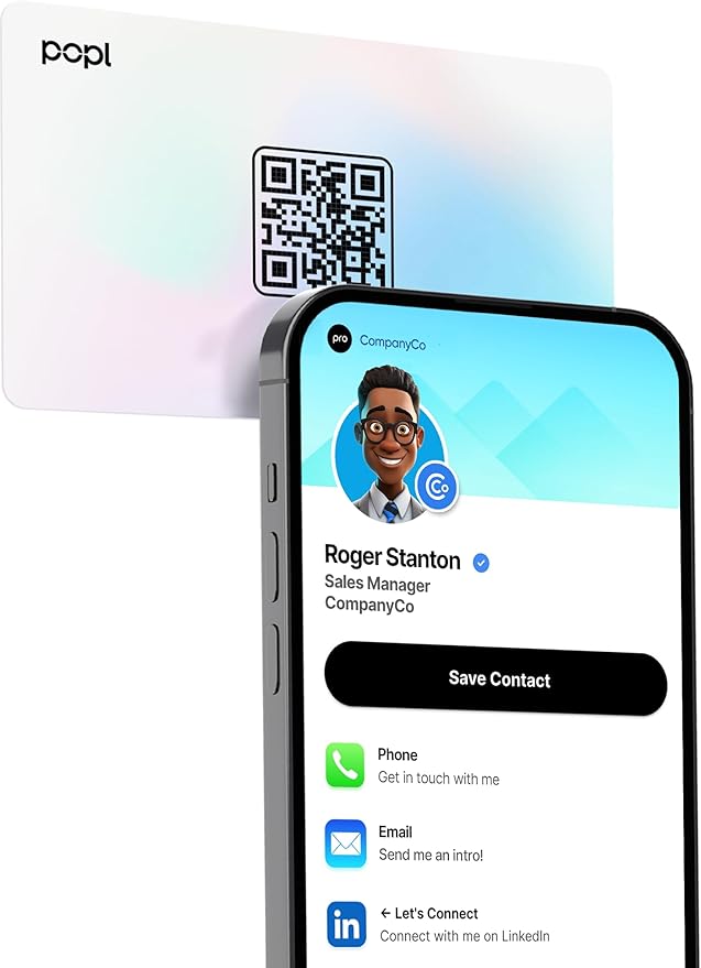 Popl Smart NFC Business Card - Sleek Modern Digital Business Card w/Instant App-Free Sharing - Customizable NFC Cards Compatible w/iPhone & Android (Prism)
