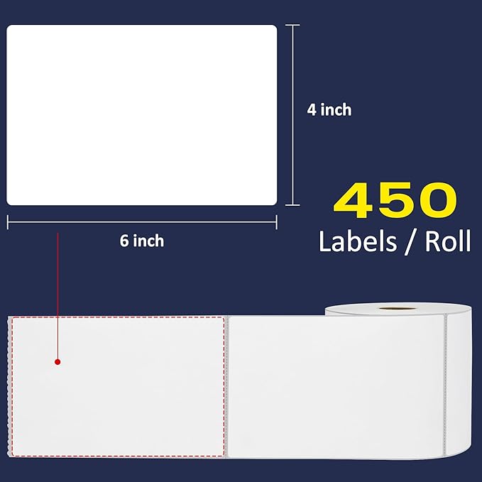 L LIKED 16 Rolls 4" x 6" Direct Blank Thermal Shipping Labels with 450 per Roll - Compatible with Zebra 2844 ZP-450 ZP-500 ZP-505 (16 Rolls - 7200 Labels)