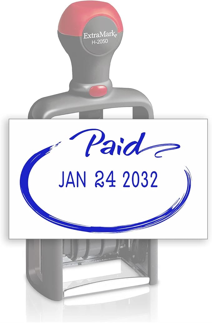 Heavy Duty Style Office Date Stamp with Paid - Self Inking Dater - Style C - Blue Ink Color