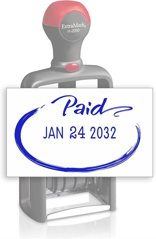 Heavy Duty Style Office Date Stamp with Paid - Self Inking Dater - Style C - Blue Ink Color