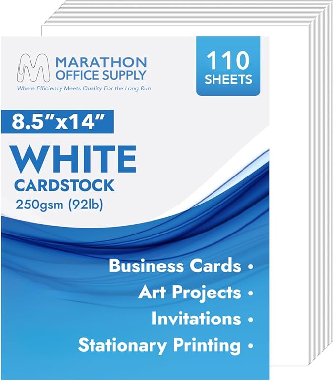 MOS White Legal Cardstock Paper 8.5 x 14 Inch (110 Sheets) — Heavyweight 250 GSM Cover Stock for Certificates, Menus, Legal Documents, Crafts, Printer Compatible