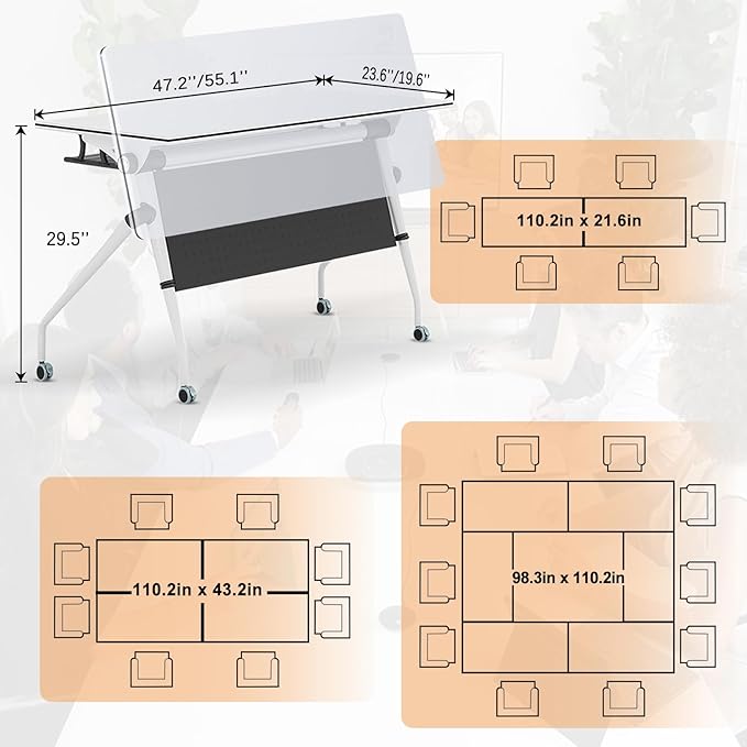 Conference Table,55.1''Folding Conference Room Table for 4-12 People,Mobile Flip Top MeetingTraining Table with Different Coulor and Styles for Offices, Classrooms,Meeting Room (2, 47.2''C)