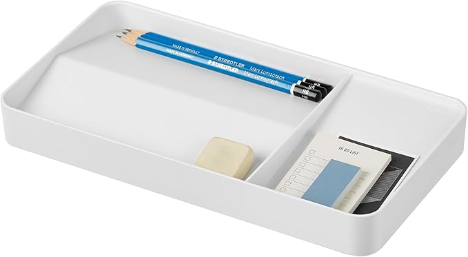 BLUE GINKGO Desk Tray – Korean-Made Organizer for Notes, Pens, Pencils, and Accessories (Double-sided, White)
