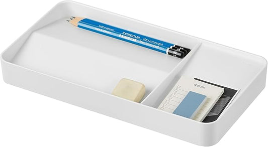 BLUE GINKGO Desk Tray – Korean-Made Organizer for Notes, Pens, Pencils, and Accessories (Double-sided, White)