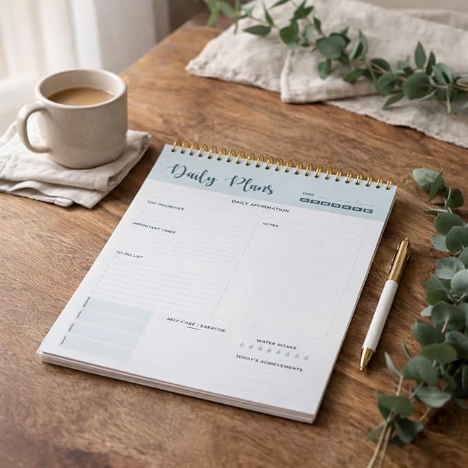 Spiral Daily Planner Agenda Notepad -100 Undated Tear-Off Sheets -Desk Notepad, Motivational Calendar, Organizer, Productivity Tracker, Organizing Goals, Task Planner, Ideas, Notes, to Do List 8.5x11