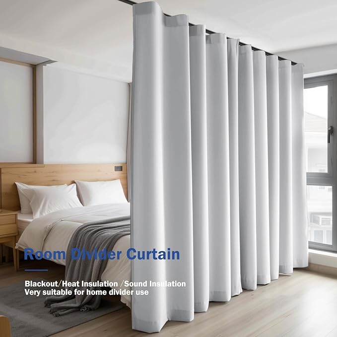 cbsroro Room Divider Blackout Curtain Track Curtains Wall Dividers Panels Screen for Living Rooms Bedroom Office Privacy Partition Separation, W180 × L108 Inch,1 Panel, White