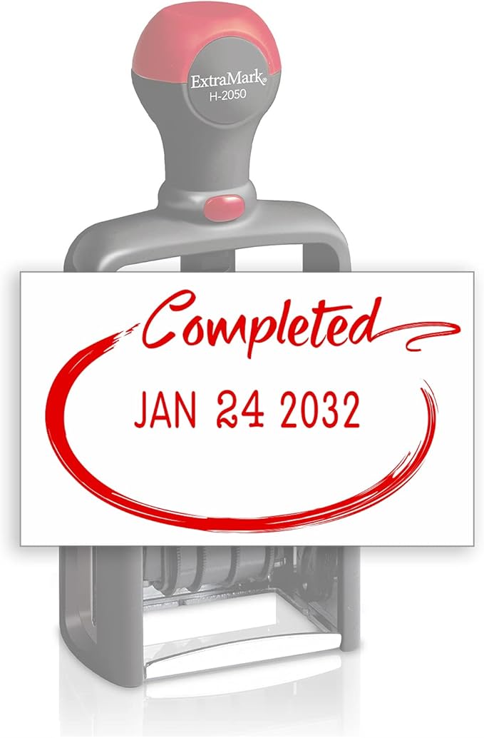 Heavy Duty Style Office Date Stamp with Completed - Self Inking Dater - Style C - Red Ink Color