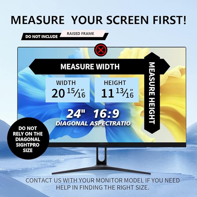 2 Pack Computer Privacy Screen 24 Inch for 16:9 Widescreen Monitor, Removable Eye Protection Anti Glare Blue Light Computer Screen Privacy Shield, Anti Spy Screen Protector Film