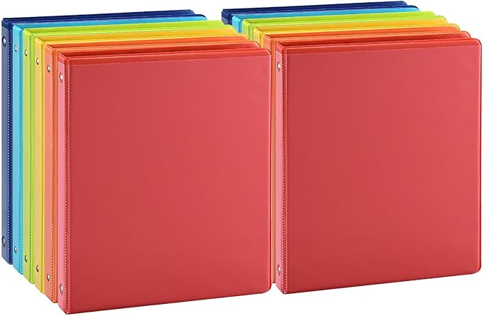 SUQJOY 0.5-inch 3 Ring Binder with 2 Inside Pockets, 0.5'' Basic Binders Holds US Letter Size 8.5'' x 11'' Paper - Versatile Binders for Office, School and Home Use (Pack of 12, Assorted Color)