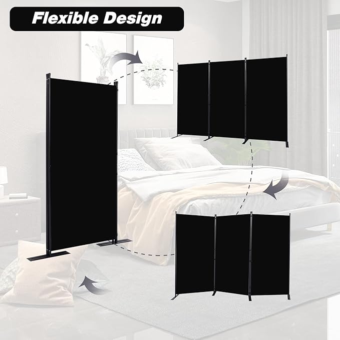 CHOSENM Room Divider, 3 Panel Folding Privacy Screens with Wider Support Feet, 6 Ft Portable Room Partition for Room Separator, 102" W X 71" H, Black