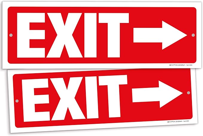 iSYFIX Exit Signs - 2 Pack 12x4 Inch Directional Arrow Signs, 40 mil Polystyrene Plastic, UV Laminated, Scratch & Fade Resistant, Waterproof - Ideal for Office, Theater, School, Business