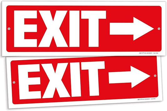 iSYFIX Exit Signs - 2 Pack 12x4 Inch Directional Arrow Signs, 40 mil Polystyrene Plastic, UV Laminated, Scratch & Fade Resistant, Waterproof - Ideal for Office, Theater, School, Business