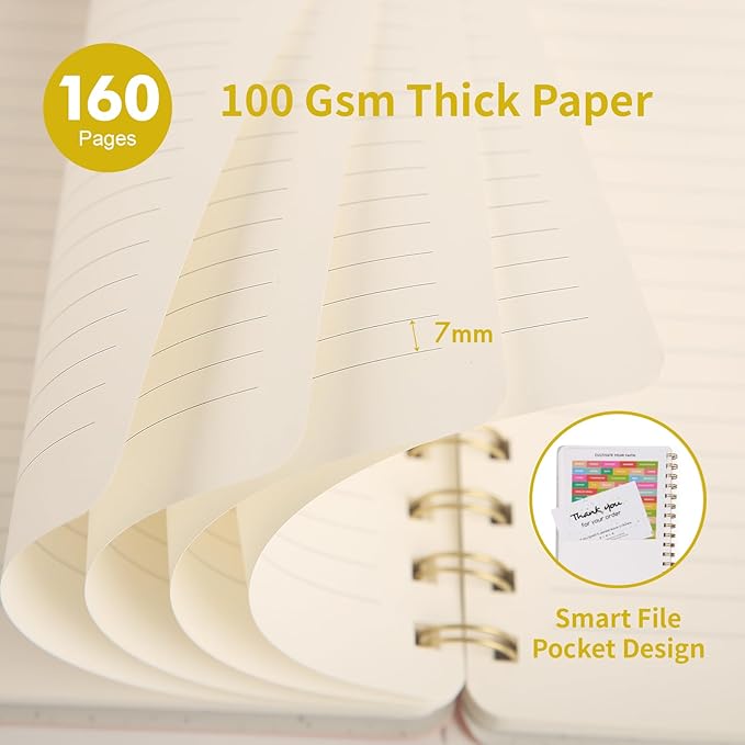 Spiral Notebook-5.75" x 8.125" College Ruled Journal with Inner Pockets and 160 Pages,PU Leather Cover Business Journal, Twin-Wire Binding Notebook Perfect for Office & Home School Supplies 3 pack Yellow ReefBlue NavyBlue