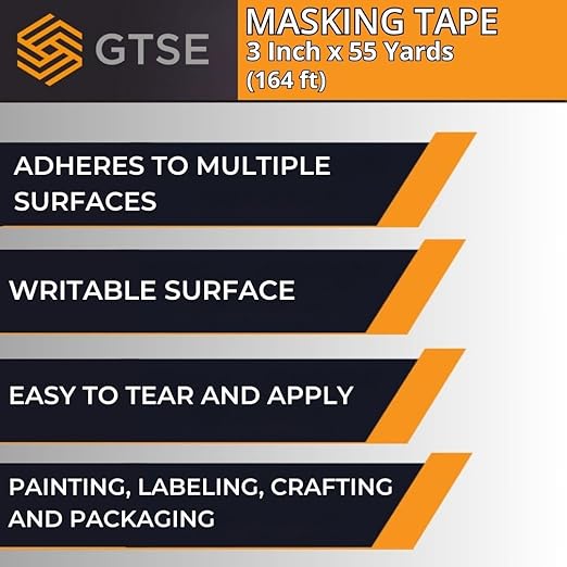 GTSE Wide Masking Tape, 1 Roll, 3 inches x 55 Yards (164 ft), Multi-Surface Adhesive Painting Tape, Perfect for Painting, Home, Office, School, Art, Crafts, Glass, Vinyl