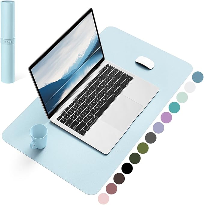 YSAGi Non-Slip Leather Desk Pad, Waterproof Laptop Computer Desk Keyboard Mat, Table Protector Blotter Mat, Large Mouse Pad for Office/Work/Home/Decor(Sky Blue, 23.6" x 13.7")