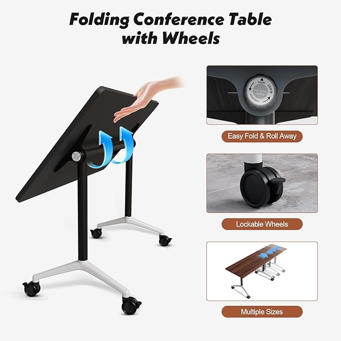 Goakwwuz Conference Room Table, Folding Conference Tables,Thicken Grey Tabletop,Flip Top Wooden Seminar Meeting Room Table for Conference Room Offices (2, Walnut, 61.0“)
