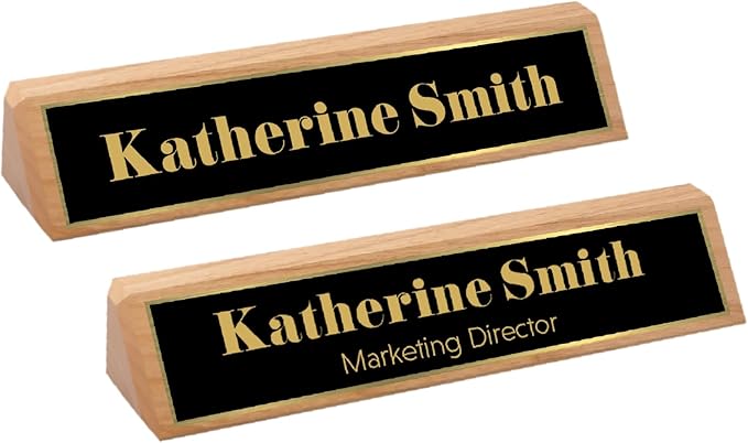 Custom Desk Wedge Name Plate - Personalized Titles and Styles (2x10 Inch, Solid Oak - w/Name Plate)