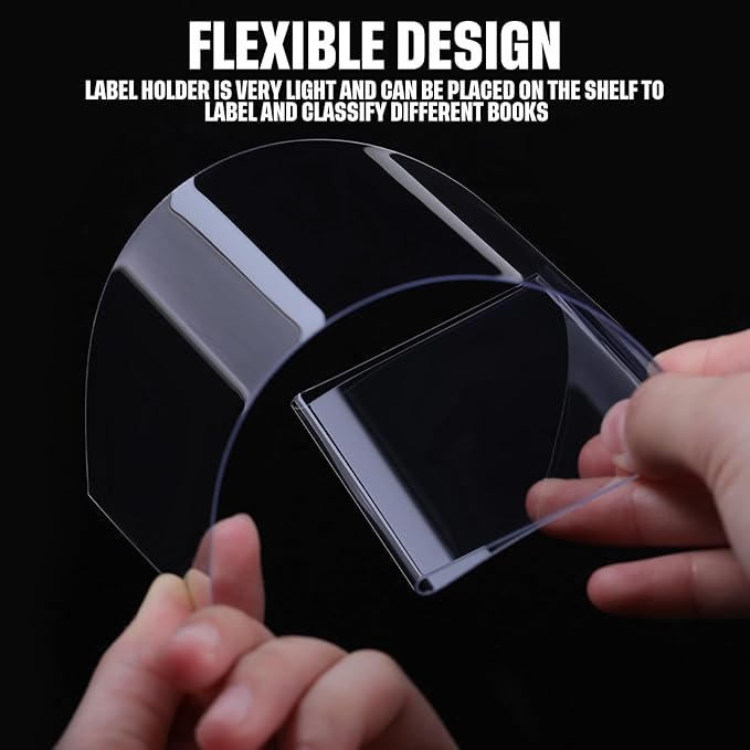 Containlol 50 Pcs Moveable Shelf Label Holders, Clear Bookshelf Label Library Shelf Markers Bookshelf Divider Tags for Library Office Classroom Home(6.5 x 3.54 x 2.36 Inch)