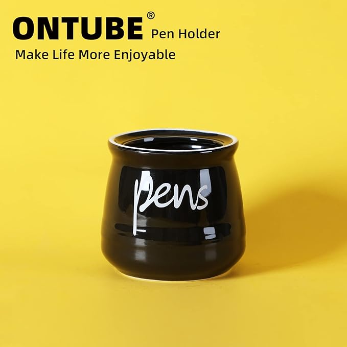 ONTUBE Porcelain Pens Holder Stand,Ceramic Pencils Holder (Black)