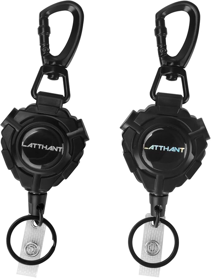 LATTHANT id Badge Holder Retractable Clip, 2 Pack Heavy Duty Retractable Keychain with 31.5 in Smooth Steel Cord, Durable 360-degree Rotating Carabiner Badge Holders for Work, Fishing, 9 oz