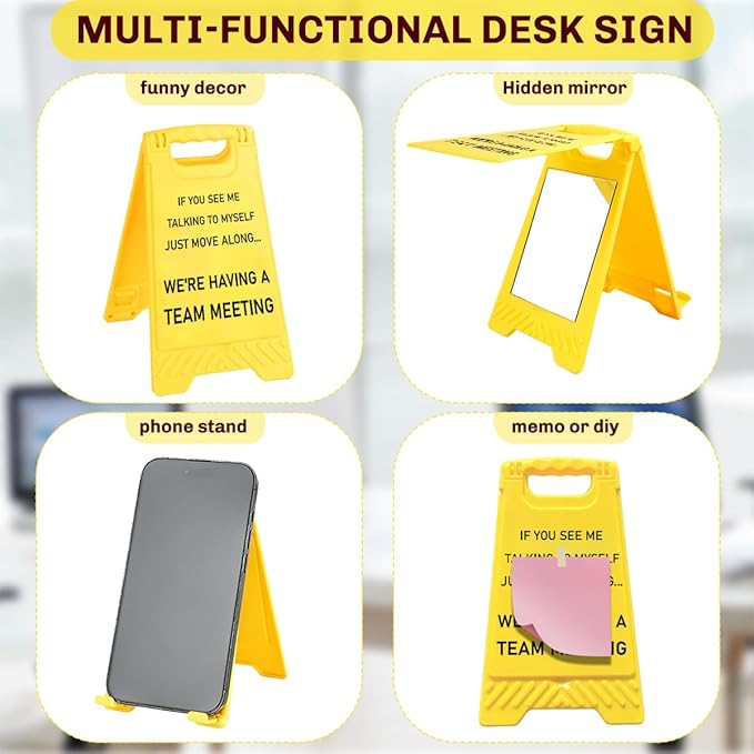 Inspirational Office Desk Accessories,Office Cubicle Decor,Desk Decor,Phone Holder Mirror Acrylic Table Signs，Gag Gifts for Women Men Coworker Teammate Employee Boss Manager Leader HR (Team Meeting)