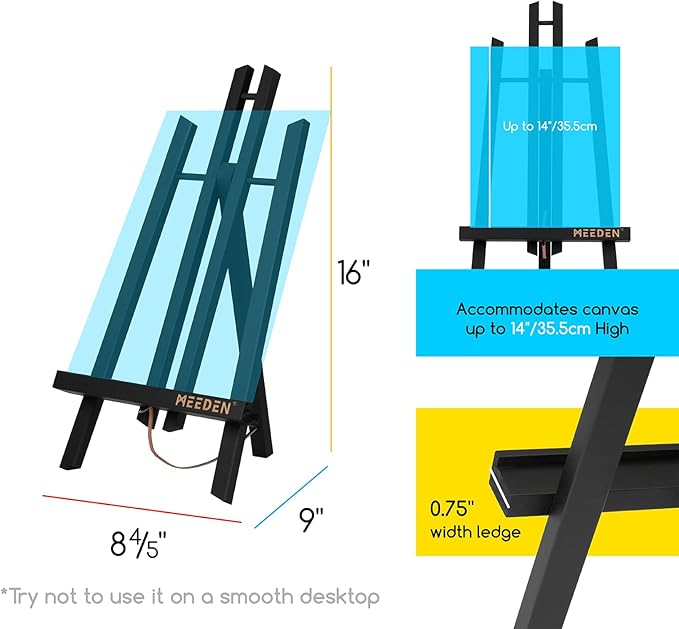 MEEDEN Small Tabletop Easel Stand: 16" x 12 Pack Pine Wood Table Top Display Stand for Painting - Black Mini Wooden Easel for Sign Picture Party Classroom