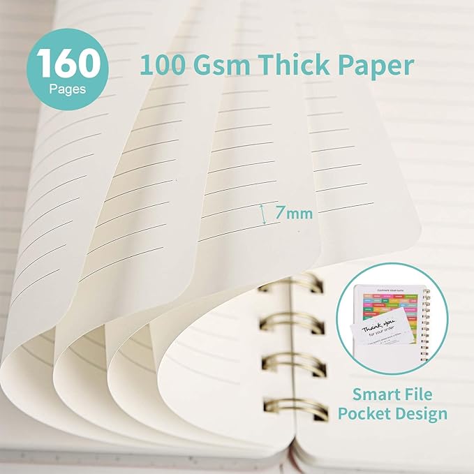 Spiral Notebook-5.75" x 8.125" College Ruled Journal with Inner Pockets and 160 Pages,PU Leather Cover Business Journal, Twin-Wire Binding Notebook Perfect for Office & Home School Supplies 3 pack NavyBlue/Yellow/MintGreen