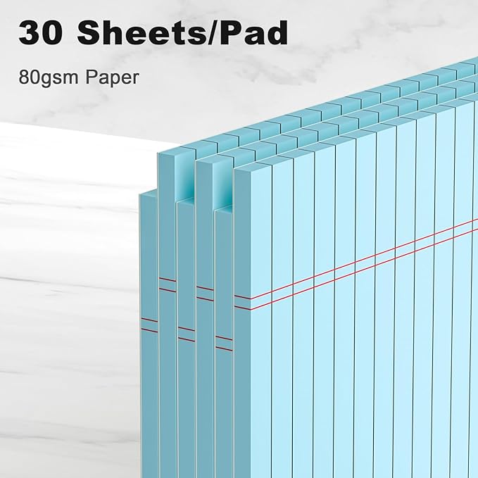 AILZFEI Blue Legal Pad Note Pads 8.5 x 11 inch, Wide Ruled Clear Print Writing Pads 30 Sheets/Pad, 20lb Colored Paper, Perforated Notepad with Sturdy Back (3 Pads Blue)