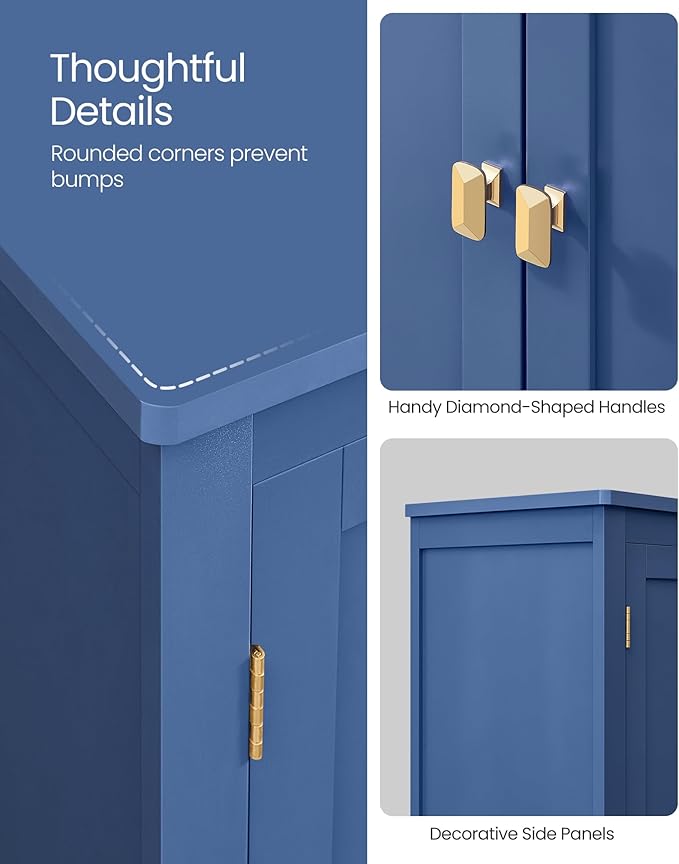 VASAGLE Floor Storage Cabinet, Freestanding Storage Unit with 4 Doors, Adjustable Shelves, 11.8 x 23.6 x 43.3 Inches, for Entryway, Bathroom, Harbor Blue UBBC552Q01