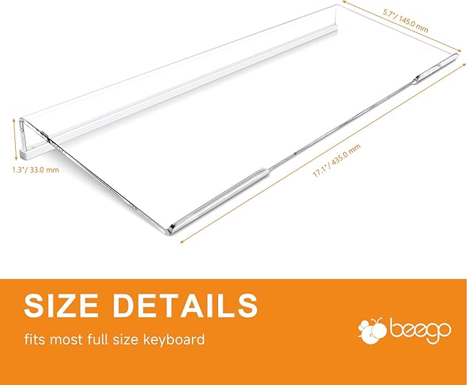 BEEGO Ergonomic Computer Keyboard Stand - 2PCS Clear Acrylic Keyboard Riser Tilted Keyboard Holder Keyboard Tray with White Non-Slip Strip for Easy Typing at Home School Office Desk Accessories