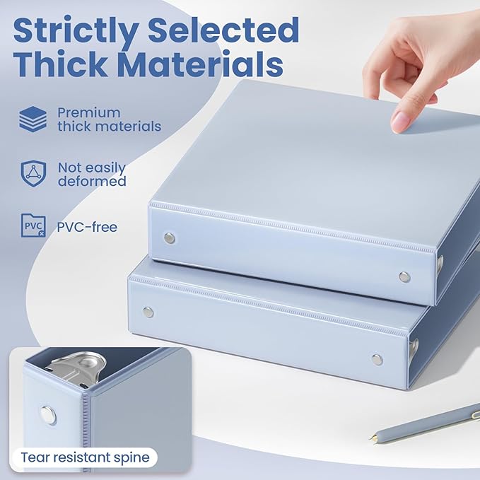 SUNEE 3 Ring Binder 1.5 Inch 1 Pack, Clear View Binder Three Ring PVC-Free (Fit 8.5x11 Inches) for School or Office Supplies, Haze Blue