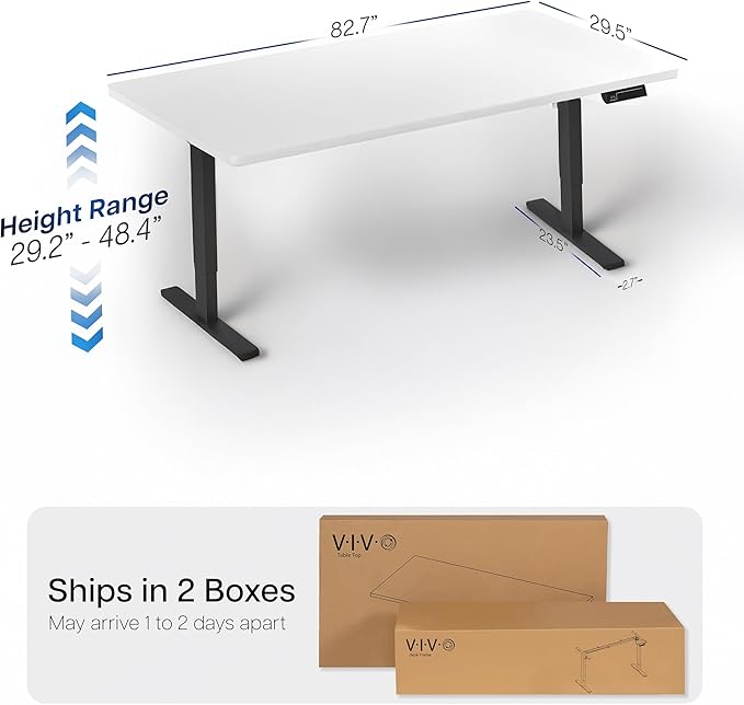 VIVO Large Electric 83 x 30 in Standing Desk, Memory Height Adjustment, 1B Series, Holds 220 lbs, White Top Black Frame, DESK-KIT-1B8W