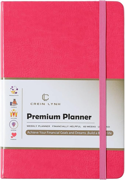 Crein Lynh 2025-2027 Premium Planner, Weekly & Monthly Calendar Planner with Budget & Goal Setting, January 2025 – December 2027, Tabs, Inner Pocket, Daily Journal Organizer for Women, A5, Pink