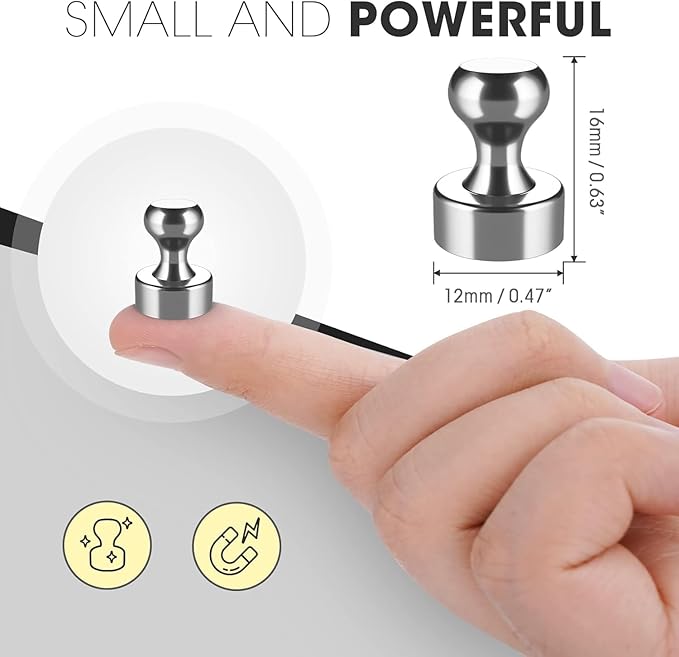 Grtard 100 Pack Magnetic Push Pins, Fridge Magnets for Whiteboard, Whiteboard Magnets Refrigerator Magnets, Small and Strong Push Pin Magnet for Office, School, Locker, and Map Magnet (Silver)