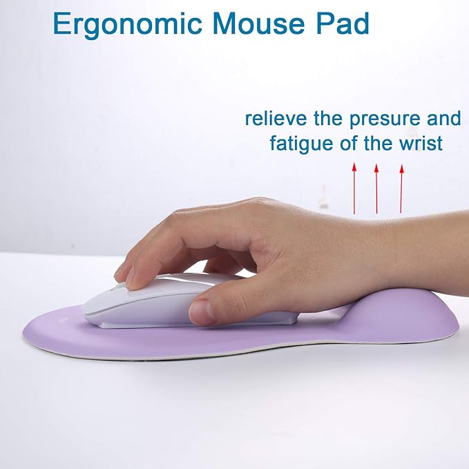 xinidc Ergonomic Computer Mouse Pad with Wrist Rest Support, Pain Relief Mouse Pad with Non-Slip PU Base for Home Office Working Studying (Purple)