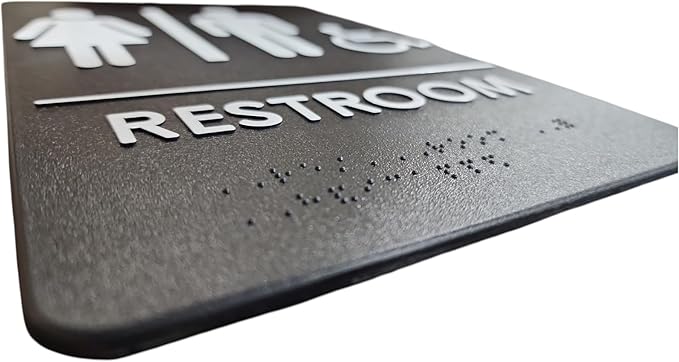 USA Made - Men's and Women's Restroom Signs ADA-Compliant Bathroom Door Signs for Offices, Businesses, and Restaurants, Black, Blue, Grey and Taupe/Tan Colors (Black Uni)