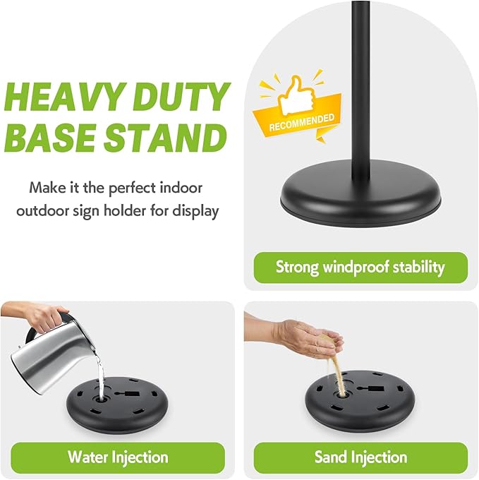 RedChili Floor Standing Sign Holder Stand for 8.5x11 Inches Poster or Chalk Board, Pedestal Sign Holder with Snap Open Frame,360° Rotation,Adjustable Post Height Outdoor Indoor Standing Display Sign Holders for Advertising (Black, Sharp Corner)