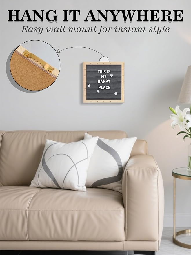 Changeable Felt Letter Board with LED Lights - 10×10" Message Custom Signs & Wood Stand & 450 Letters, Poster Board for Valentine's Day/Baby/Pregnancy Announcement/Classroom Wall Decor Gifts, Grey