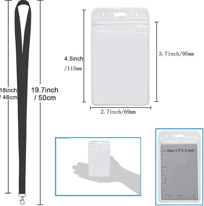 YOUOWO 5 Pack Black Lanyards with Vertical ID Badges Holder and Retractable Badge Reels,Neck Lanyard for Keys Card Holder