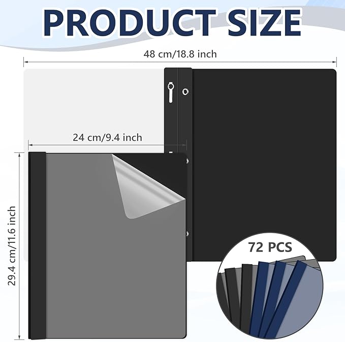 Feifeiya 72 Pack Plastic Report Covers with 3 Prongs Presentation Folders Bulk, 100 Sheet Capacity, Clear Front Report Covers for Presentation Document Paper School Office Supplies (Blue,Black)
